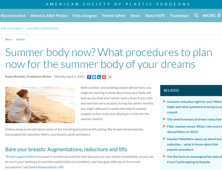 ASPS Summer Body Now article screenshot