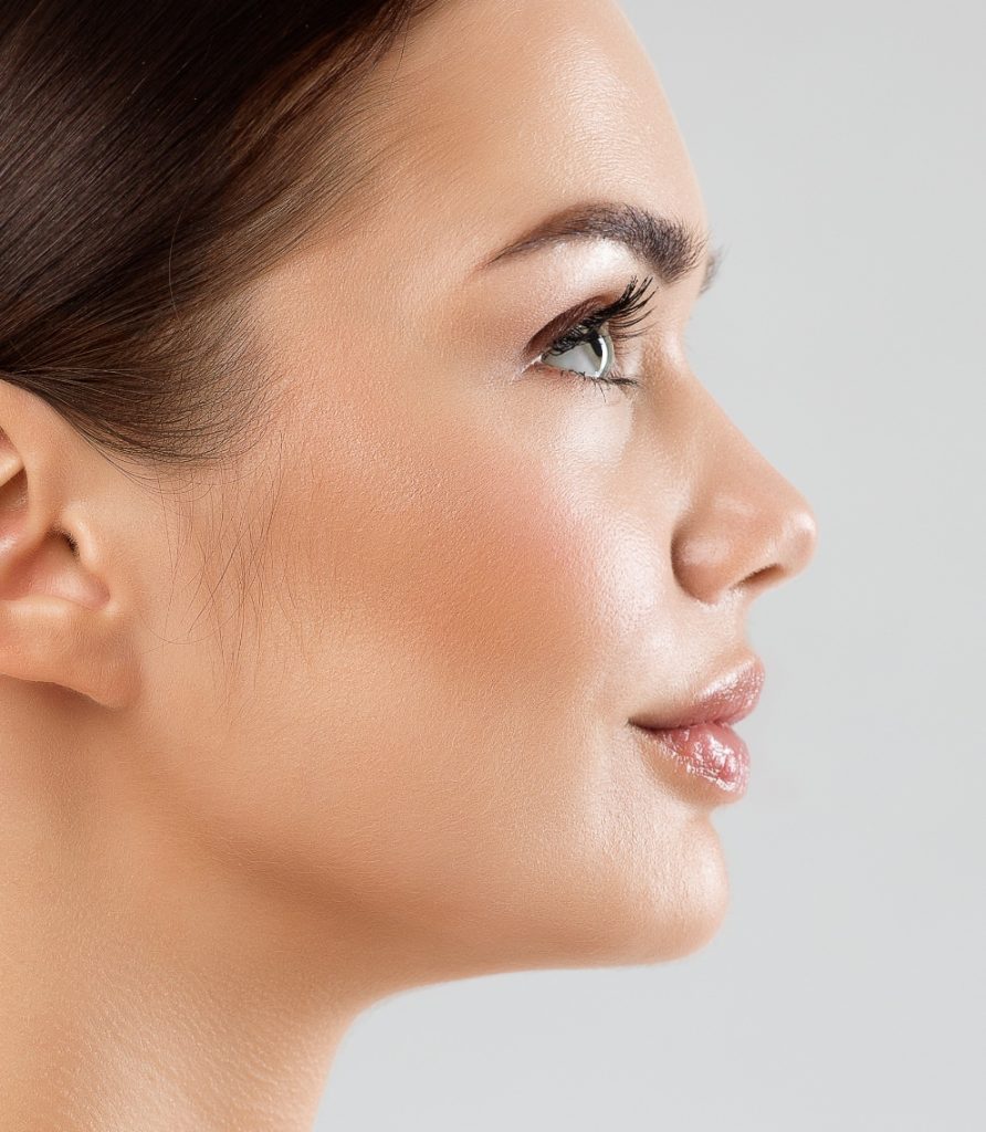 Woman's side profile looking to the right
